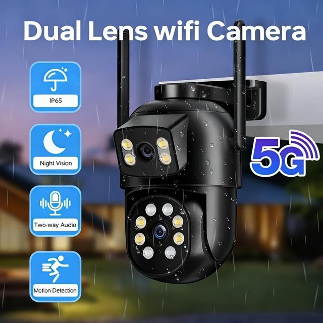 TEMU Wifi Security Cameras 2mp+2mp Dual Lens, Ip65, Ai Human Tracking, Color Night Vision, Audio, Compatible With Smartphone, 5g/2.4g Wifi, Cloud & Sd Card Storage, Dual Lens , Wireless Security