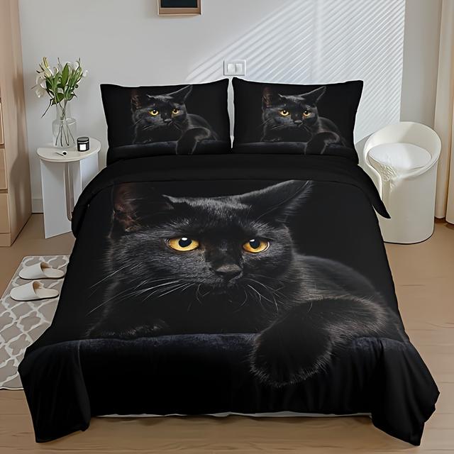 TEMU 3pcs Black Cat Bedding Set, 1 Duvet Cover + 2 Pillowcases (no Inserts), Soft Breathable For Bedroom & Dorm