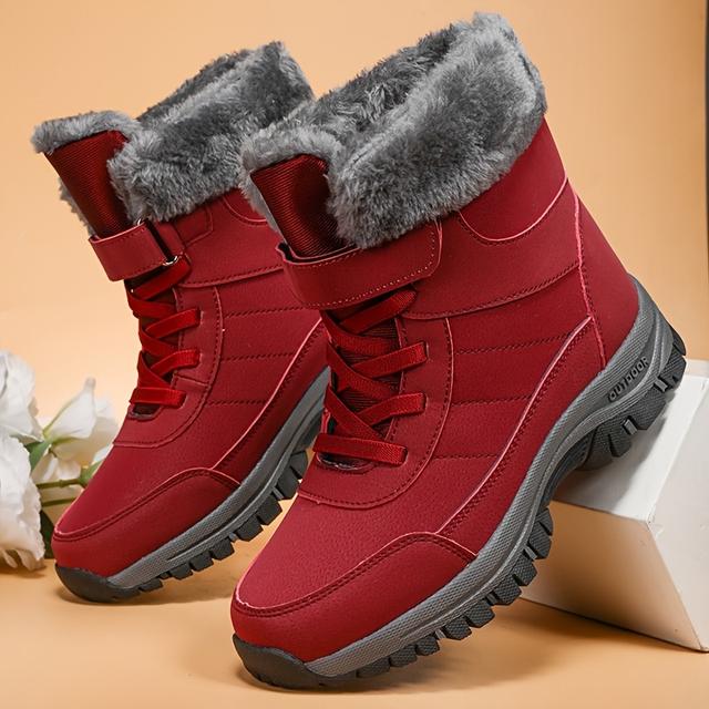 TEMU Neue Damen-Snowboots in Unifarben, Warme Plüschgefütterte Freizeit-High-Top-Winterstiefel mit Dicker Sohle und Rutschfestem Stoffobermaterial & Futter – Bequem und Stilvoll