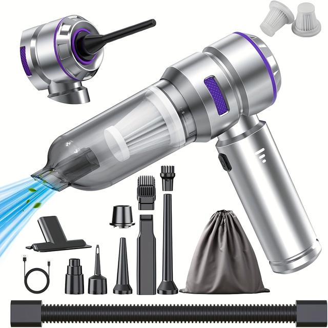 TEMU High- Vacuum Cleaner - 22000pa Portable Car Vacuum 4 In 1 Compressed Air Duster, Air Blower, And Pump Handheld Vacuum With Brushless Motor For Cars, Home, And Office