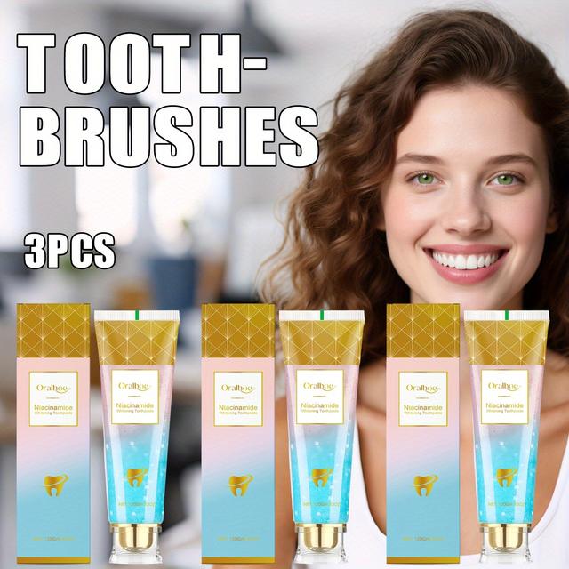 TEMU 3-pack Niacinamide Whitening Toothpaste 120g - Fresh Mint Flavor, Long-, Gentle Formula For Sensitive Teeth, Deep Cleaning & Whitening, Romantic Date & Daily Use, Ethically Made