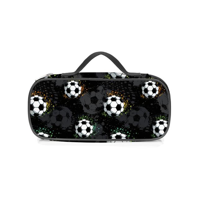 TEMU Estuche de lápices con estampado de balón de fútbol, poliéster duradero, estilo informal, forma , con cierre de cremallera, gran capacidad, para acampar, lavable a mano.