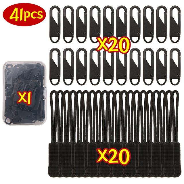 TEMU 41pcs Heavy-duty Black Zipper Pulls With Extender Bars & Detachable Loop - Compatible For Luggage, Jackets, Backpacks, Boots, Wallets - Zipper Replacement Parts (41pcs)