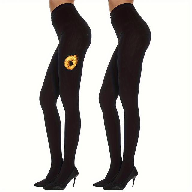 TEMU 여성용 2팩 120D 보온 플리스 안감 하이웨이스트 타이츠 - 겨울 따뜻함, 무봉제 레깅스, 솔리드 블랙, 손세탁/드라이클리닝 가능, 우아하고 편안한 겨울 레깅스 | 하이웨이스트 레깅스 | 무봉제 구조, 두꺼운 겨울용 타이츠