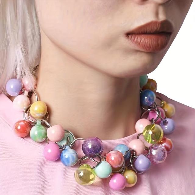 TEMU 1pc Niche Sweet Cool Colorful Grape Cluster Dopamine Necklace