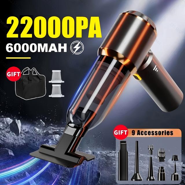 TEMU 22000PA Výkonný Vysavač do Auta, Přenosný Ruční Mini Vysavač na Koberce a Chlupy Zvířat, Komprimovaný Vzduchový Fén – Kompaktní Auto Vysávačka