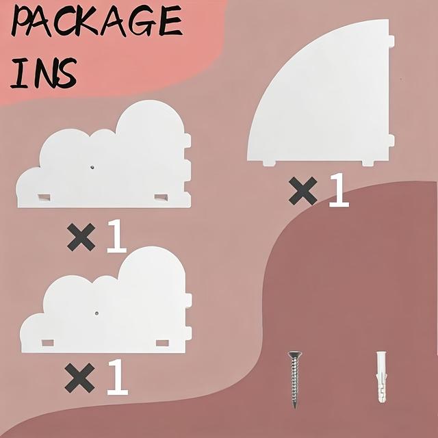 TEMU Single-layer/three-layer White Modern Cloud Wall Shelf - Artificial Wood Decorative Corner Rack With Curved Edges, Space-saving Storage Suitable For Home Decor, Books, Toys, And Storage Shelves