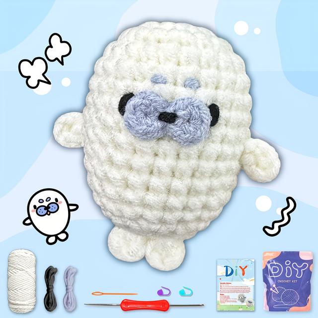 TEMU 1pc Seal Crochet Kit Material Kit, Crochet Kit For Beginners, With Video Tutorials And Yarn, Hook, Accessories (accessories In Random Colors)
