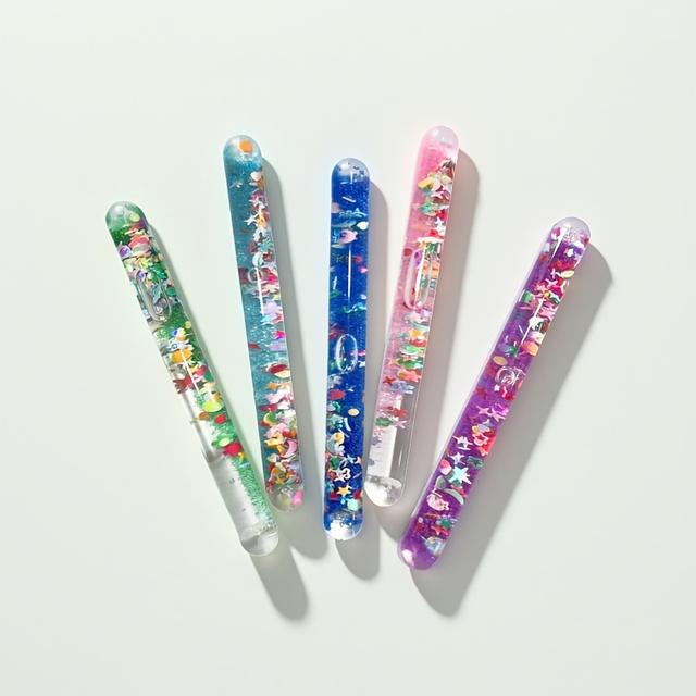 TEMU 5pcs Glitter Flow Wand Set | Sensory Relaxation And Visual Stimulation | Magical Flowing Starlight Wands, Mixed Colors, Plastic Material
