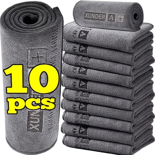 TEMU Juego de 10 toallas de microfibra para lavado de coches, diseñadas para una limpieza y secado eficaces con alta absorción de agua, con dobladillos para el detallado del coche