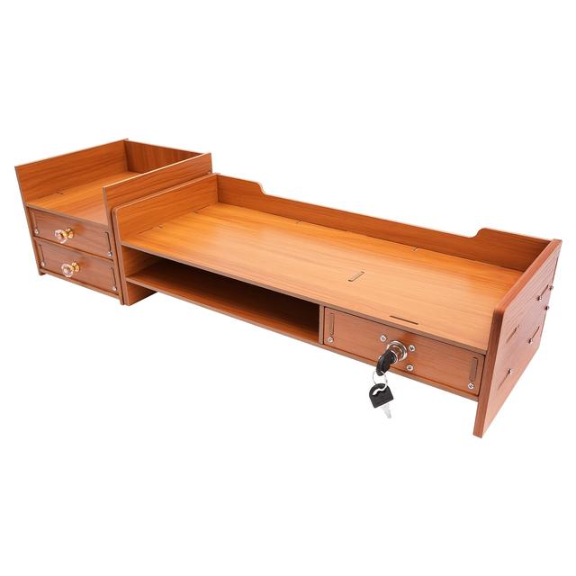 TEMU Monitor Riser With 3 Drawers, Dual Upper Platforms, Desk Organizer, And Storage For Desktop Computers, Laptops, And Printers.