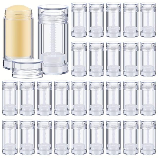 TEMU 30pcs Empty Deodorant Containers Twist Filling Stick Deodorant Container Refillable Deodorant Bottles Bottomfill Round Lip Balm Tubes For Diy Lipstick Crayon (30ml, Clear)