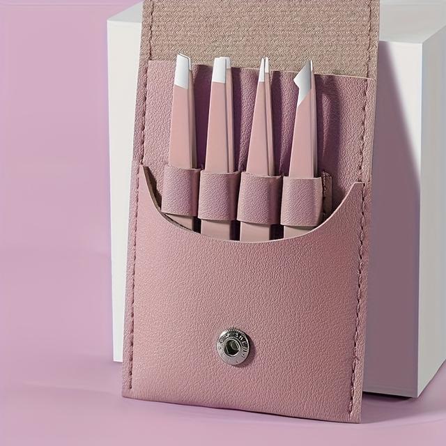 TEMU Zestaw 4 sztuk pęset do brwi ze stali nierdzewnej, narzędzia do makijażu do usuwania rzęs, długotrwałe i łatwe w czyszczeniu, idealne do użytku osobistego