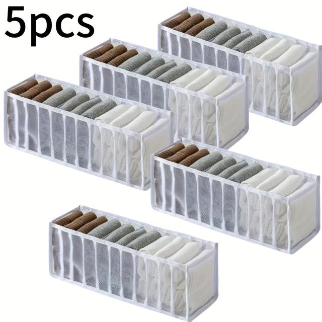 TEMU Skládací úložný box na spodní prádlo a ponožky - 5 ks, 11 přihrádek, organizér do zásuvky, odolný nylonový materiál, dostupný v šedé, černé a bílé