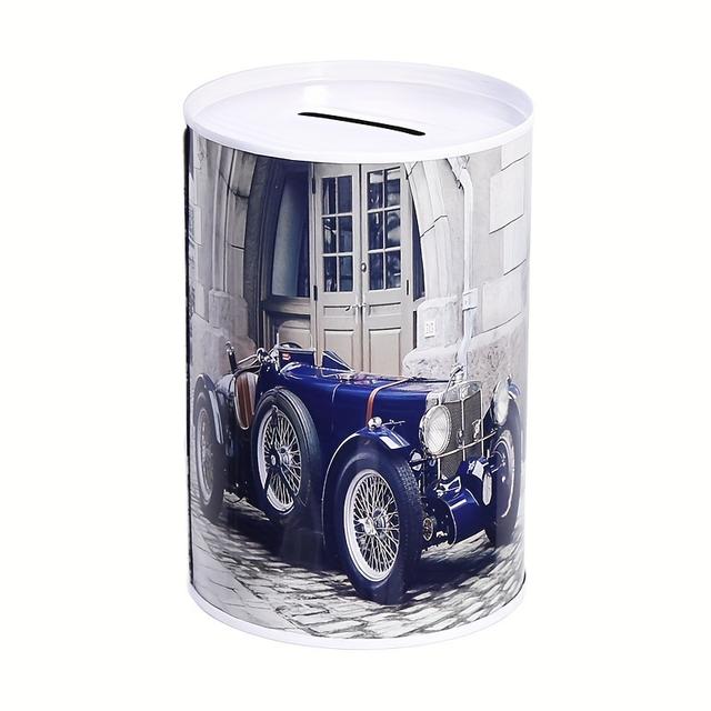 TEMU 1pc Cool Car Pattern Cartoon Money Bank With Entry Design, Creative Sealed Tin Coin Box For Home Decor And Birthday/holiday Gifts - Direct From Manufacturer