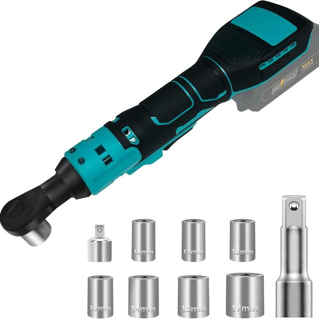 TEMU 3/8" Cordless Ratchet Wrench Compatible With Makita 18v Battery, Ratchet, 60n. Rpm Square Drive Wrench With Variable Speed, 7 Sockets, 1/4" Adapter & 3" Extension Rod Only Tool