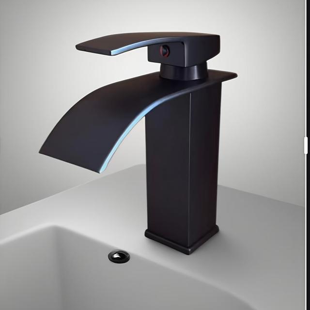 TEMU Single-hole Modern Black Bathroom Sink Faucet With Valve Core And Baked End - Hot/cold Water Single-handle Control For Vanity Sinks, Countertop Basin (no Included) - For All Lines