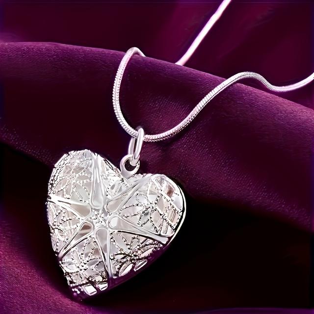 TEMU 925 Sterling Silvery Heart-shaped Pendant Necklace Set, Multiple Sizes Available, Elegant Wedding For Women And Men, Exquisite Chain