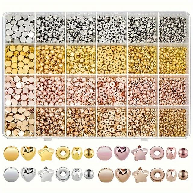 TEMU 2260pcs Spacer Beads Set, Various Round And Star Shapes Ccb, Ideal For Necklace Bracelet Keychain Jewelry Accessories