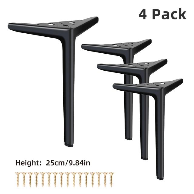 TEMU 4개 묶음 업그레이드된 높은 금속 가구 지지 다리 | 25 cm (9.84 in) 반원형 3갈래 디자인, 금도금 또는 새틴 블랙 마감, 캐비닛, 소파 및 가구를 위한 강력한 하중 지지 헤비 듀티 발