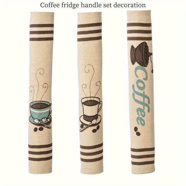 TEMU 3pcs, Coffee Festival Kitchen Refrigerator Decorative Handle Cover Set Burlap Coffee Home Scene, Kitchen Scene Holiday Celebration Party Fridge Protector Cover Decoration
