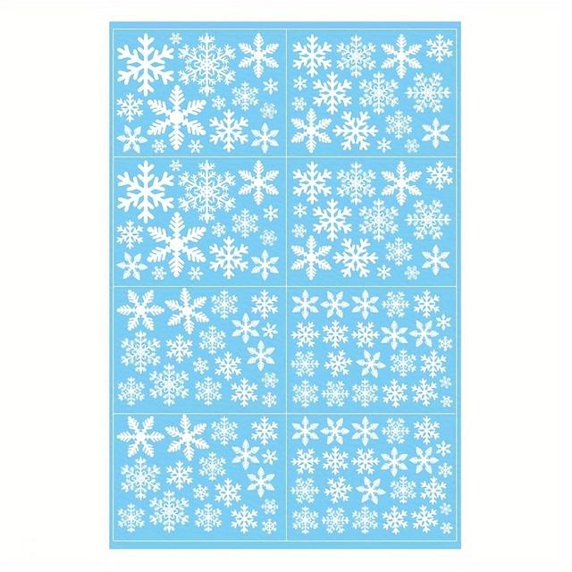 TEMU 8 Sheets/144pcs Merry Christmas Window Clings, White Snowflake For Glass, Refrigerator Decals Decor, Double-sided Window Stickers For Decoration, For Home Office Accessories Party Supplies
