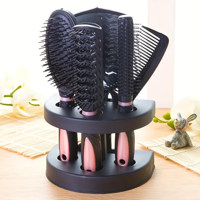 TEMU A 5pcs Set Of Unisex Professional Hairstyling Tools, Including A Scalp Massager, Detangling Brush, Cushion Comb, And Makeup Mirror, Fragrance-free, Suitable For Normal Relaxing Hair Types
