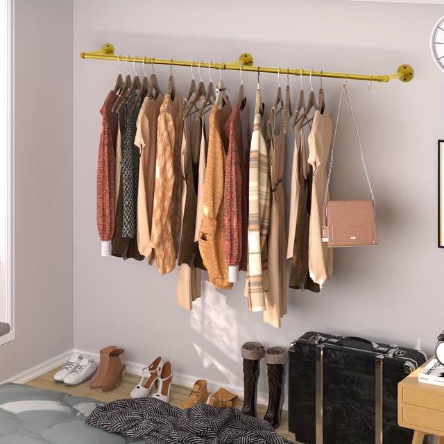 TEMU Sturdy Clothing Rack Made Of Industrial Pipes, Designed For Hanging Garments. This Wall-mounted Is Perfect For Laundry Rooms, Living Rooms, And Bedrooms.