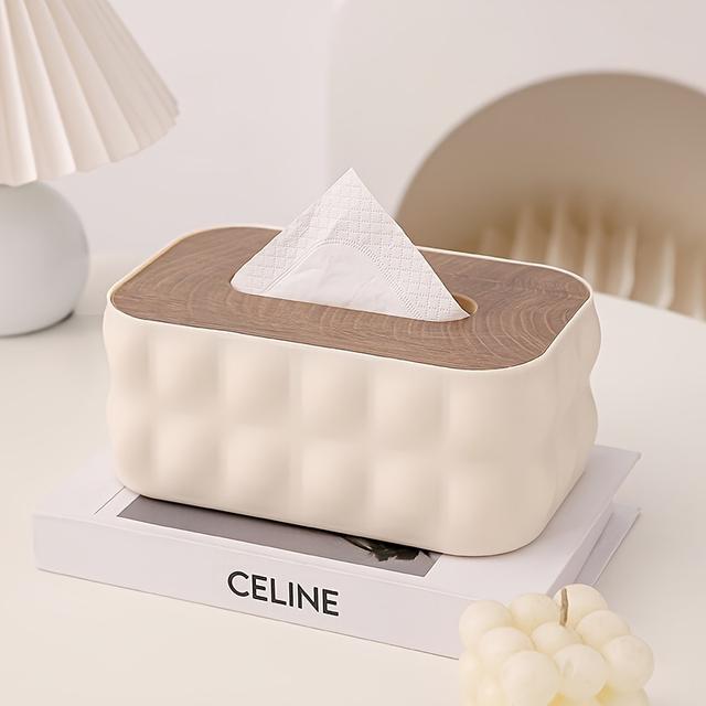 TEMU 1pc Elegant Paper Towel Storage Box, Decorative Square Tissue Box Cover Holder, Multi-surface Organizer For Bedroom, Living Room, , Kitchen, Bathroom, Home Decor & Practical Storage Solution