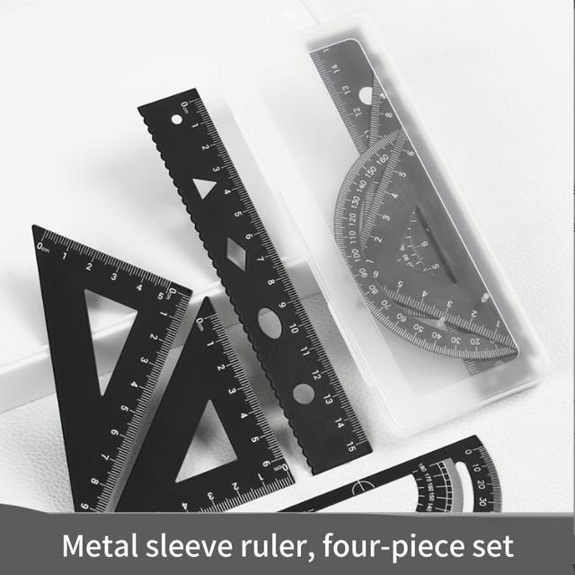 TEMU Zestaw Grubych Czarnych Aluminiowych Narzędzi do Rysowania, Idealny do Biura, Rysowania i Pomiarów, W Zestawie Przezroczyste Pudełko do Przechowywania