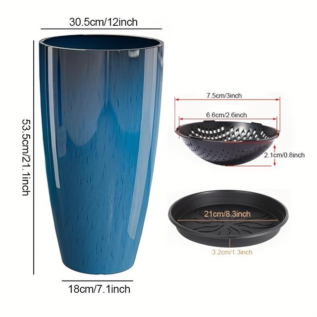 TEMU 1pc Pot de Fleurs en Plastique 21 Pouces Haut, Grande avec Base à Motif - Étanche et Respirant, Moderne pour Intérieur/Extérieur, Décoration Salon, Balcon, Cour ou Fête [Pot de Fleurs ]