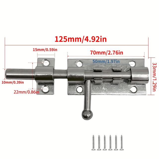 TEMU Sliding Lock Stainless Steel Door , Sliding , Thickened Heavy-duty Door , , Security Sliding For Wooden Fences/shed Doors/yard Gates/barn Doors/indoor/outdoor Latches, Silvery