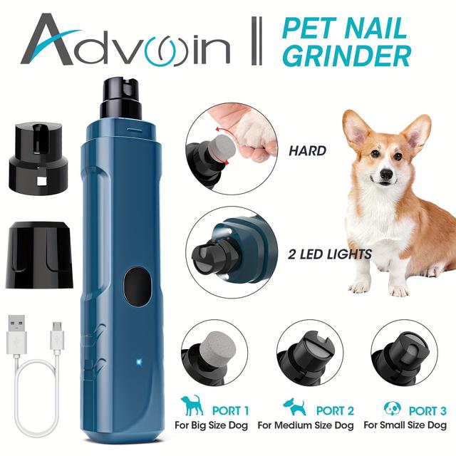 TEMU Advwin 2- Nail Grinder, Electric Pet Nail File With 3 Ports, Usb Rechargeable With 2 Led Lights, Dog Nail Trimmer Painless Paw Grooming For Medium Large