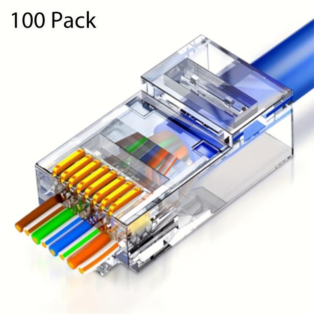 TEMU ZoeRax 100 шт. RJ45 Cat6 Прохідні роз'єми RJ45 Модульні штекери для твердого або м'якого UTP кабелю