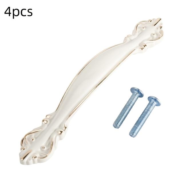 TEMU 4-pack Elegant White Aluminum Alloy Cabinet Handles With Golden , Metal Drawer Pulls With Screws For Dresser, Kitchen, Furniture Hardware