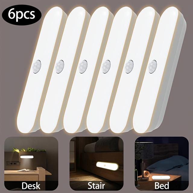 TEMU 6pcs Led Motion Sensor Lights With Usb Rechargeable Battery, Smart , , Color Temperature Adjustment, For Bedroom, Kitchen, Closet, Staircase