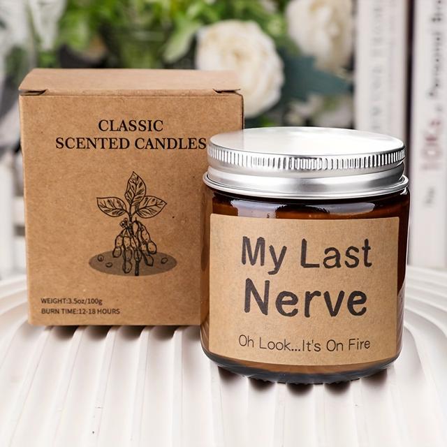 TEMU 1pc " Nerve" Humorous Lavender Soy Wax Candle - 3.5oz, Relax & Home Decor, Ideal Christmas Gift For Mom & , Wedding & Tabletop Ambiance Enhancer