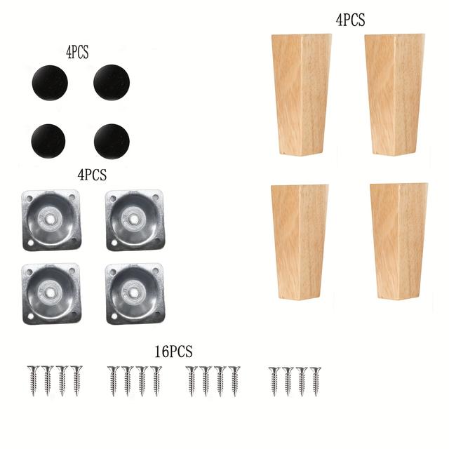 TEMU Set Of 4 Wooden Tapered Furniture Feet With Mounting Plates And Screws - Ideal For Sofas, Cabinets, Beds, Side Tables, Chairs
