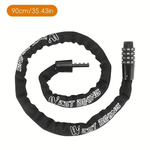 TEMU West Biking Bike Lock 65cm/25.59in 90cm/35.43in 115cm/45.28in 150cm/59.06in Cycling Chain Lock Anti-theft Lock E-bike Lock 4-digit Password Lock