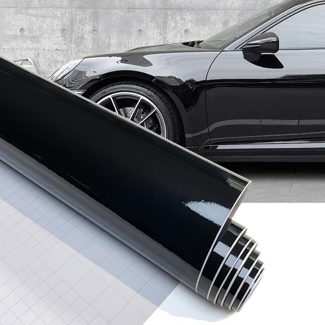 TEMU 1 Rouleau de Film PVC Noir Brillant pour Voiture, 30x200cm/11.81x78.74in, Wrap Vinyle Étanche Anti-Rayures pour Carrosserie et Intérieur, Autocollant de Couleur à Appliquer