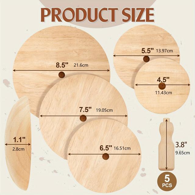 TEMU Lot de 5 moules en bois pour poterie - 4,5'', 5,5'', 6,5'', 7,5'', 8,5'' - Moules en plâtre avec poignée, robustes pour , assiettes, plats et création en