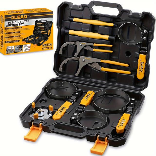 TEMU Elead 9pcs Oil Filter Wrench Set, Universal Adjustable Stainless Steel Strap, Multifunctional Sizes, Effective Pliers, Durable Metal Material, Complete Kit For Efficient Maintenance