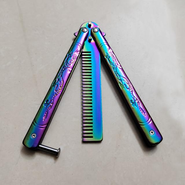 TEMU Premium Stainless Steel Butterfly Folding Hair Comb - Durable, Easy-to-store Hair Types, Ideal For Beginners