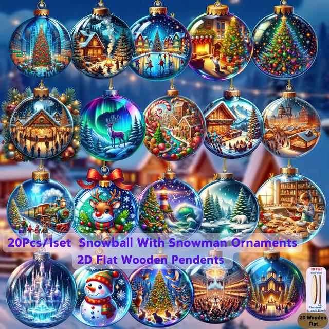 TEMU 20pcs/set Christmas Snowball Wooden Ornaments-snow , Winter Scene, Castle, Reindeer, Christmas Tree Designs-pendants For Window, Shop, Classroom, Home, Holiday Party, Christmas Tree, New