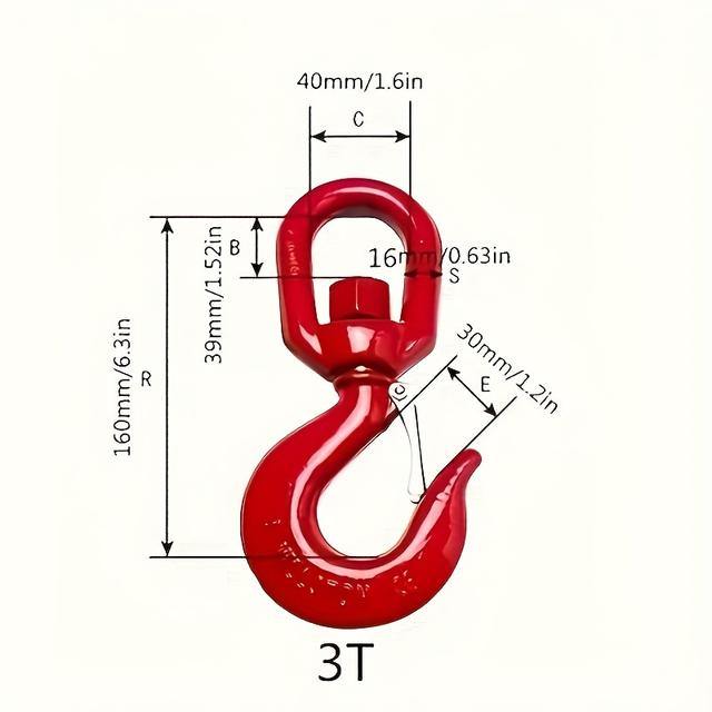 TEMU 1 1t/2t/3t Red Rotating Hook, High-strength Cargo Hook, With Rotating Eye And Safety , Used For Towing And Pulling Ships