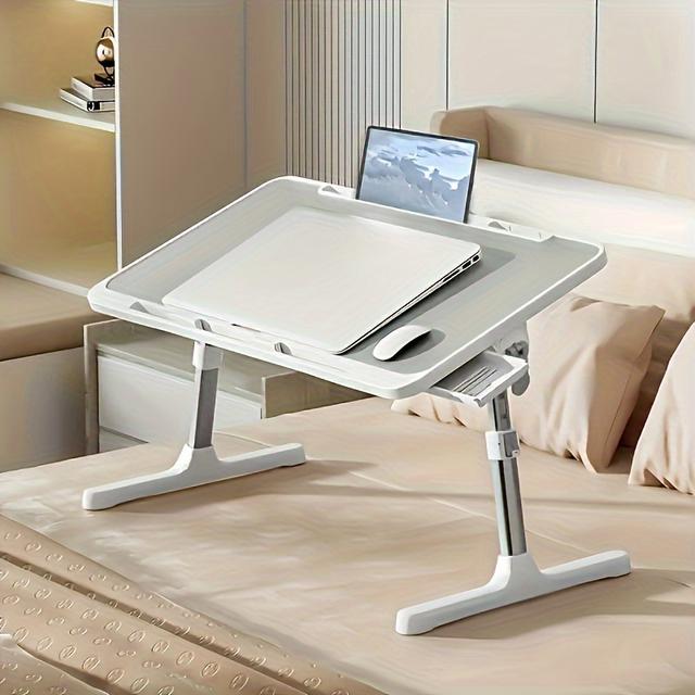 TEMU Yatabro Adjustable Laptop Desk With Slot, Non-slip Strip And Drawer, Folding Study Desk, Portable Bed Tray For Writing, Office And Lazy Lap Table, Made Of Material