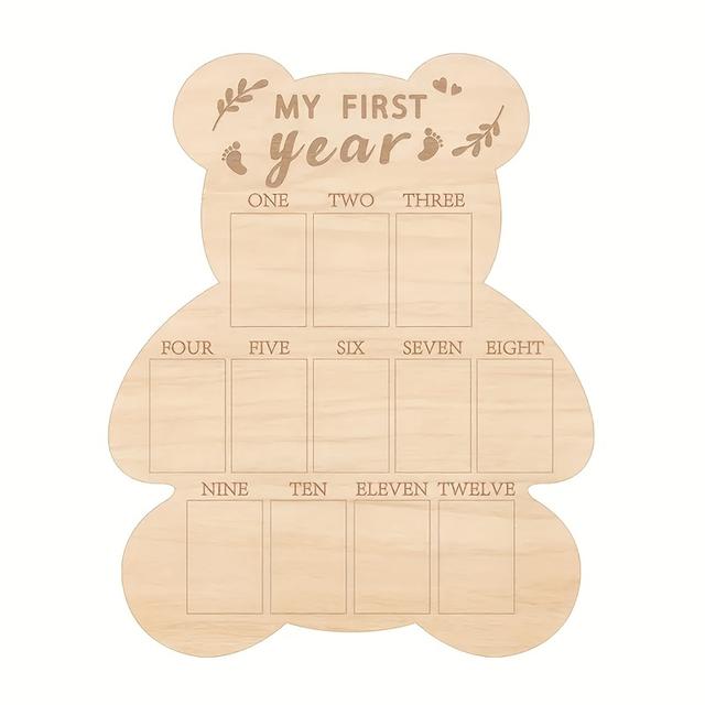 TEMU 1pc Wooden Bear Photo Frame, Vertical Poster Board, Memorial Table Decor, Adorable Wood Ornament, Large Poster Board For Living Room, For , Shower Gift, For Above 14