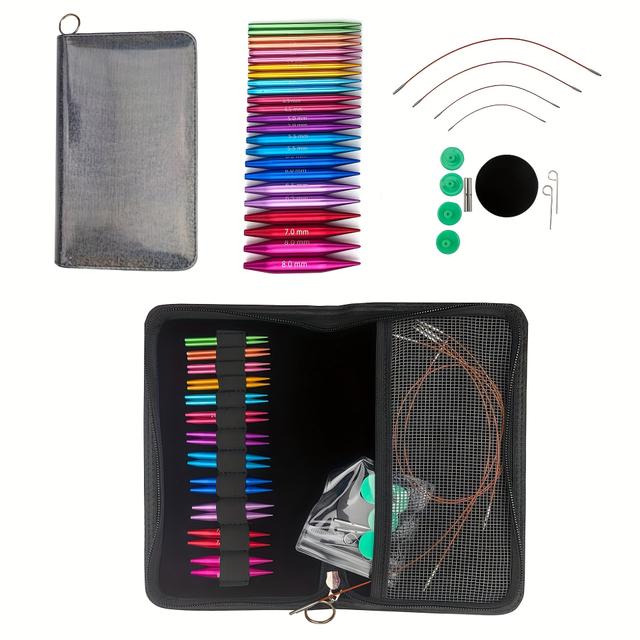 TEMU Aluminum Oxide Rainbow Circular Knitting Needles Set, Detachable Cable, Sweater Stitching Tools With Accessories Kit, Mixed Color