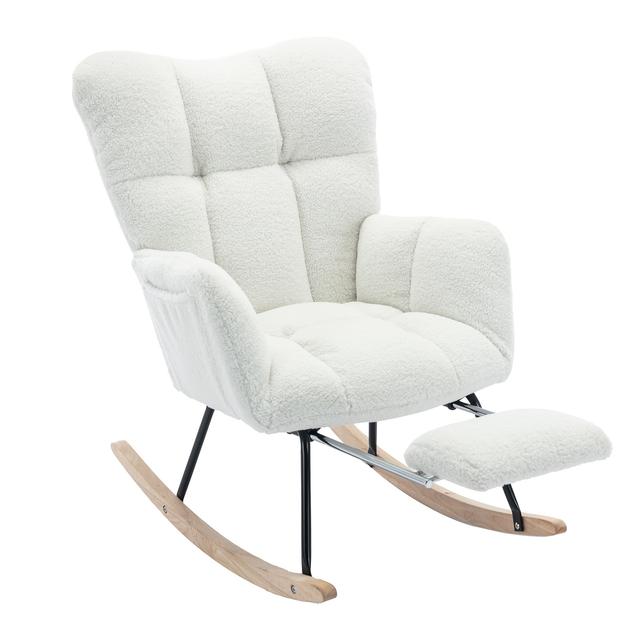 TEMU Nursing Rocking Chair With Footstool, Teddy Armchair And Footstool Sets For Adults Indoor, Wooden Glider Nursery Chair For Mum