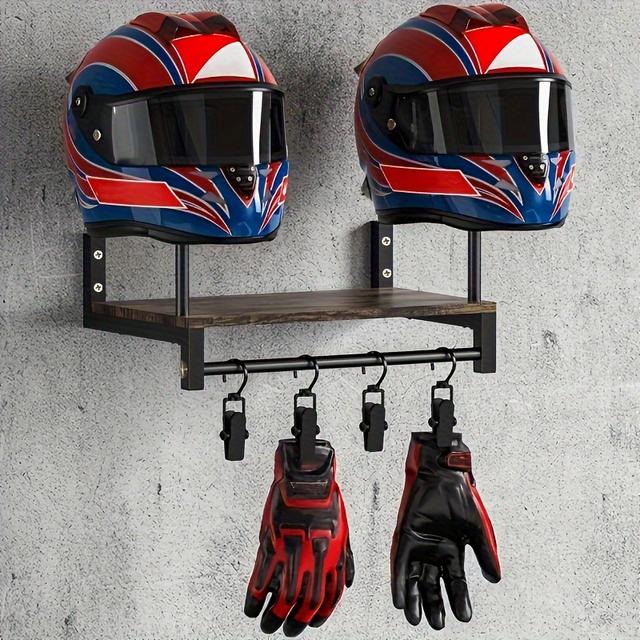 TEMU Wall-mounted Motorcycle Helmet & Gear Display Rack With Hooks - Durable Wooden Construction